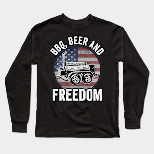 BBQ Beer Freedom 4th Of July USA American Flag Long Sleeve T-Shirt